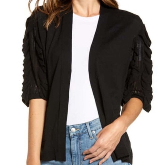 Rachel Parcell Black Open Cardigan Ruffle Sleeve 3/4 Sleeve Vintage Style Small - Picture 1 of 3